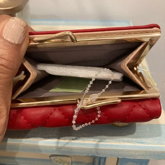 Red Quilted Bow Wallet | Rhinestone Accent | Glam Mini Wallet - Picture 6 of 6